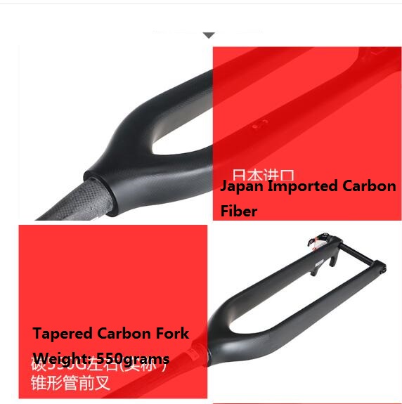 29er Fibre de carbone complète Mtb Bicicle fourche à travers l'essieu direction conique T800 Carbon Fork rigide 1