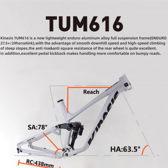 Kinesis TUM616 27.5+ 29er Aluminium Full Suspension Enduro hors route à queue douce cadre de vélo de montagne 2