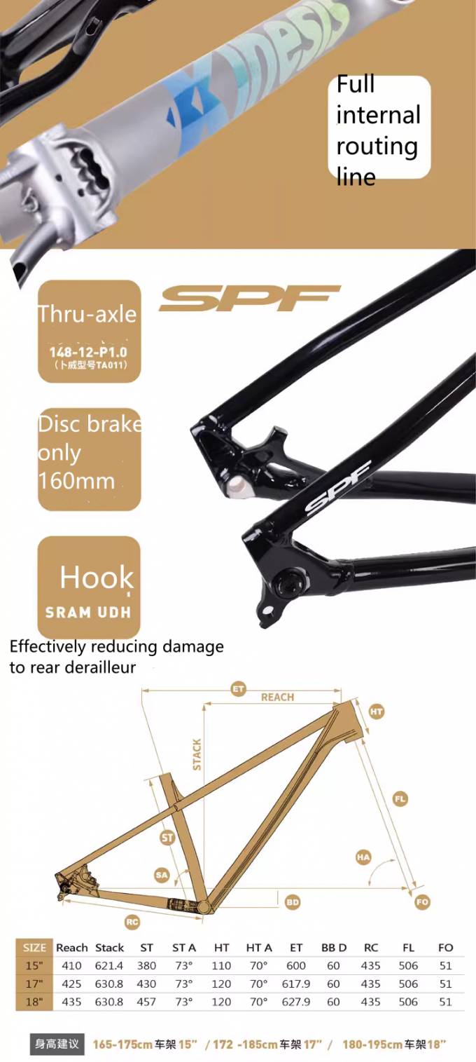 29er Alloy d'aluminium XC cadre de vélo de montagne câble interne routage 148 * 12 mm à travers l'essieu 2