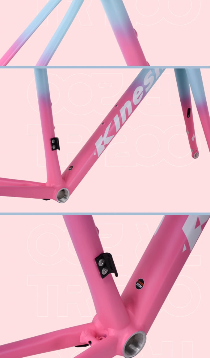Pièces de vélo 700x32c Cadre de vélo routier en aluminium avec grand tube droit Headtube rose-bleu 1