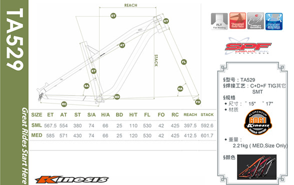 KINESIS TA529 Alliage d'aluminium 27,5 pouces/650B Toutes les montagnes / Am Hardtail cadre Mtb pour vélo de montagne 9